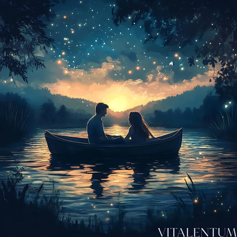 Couple in Boat at Sunset AI Image