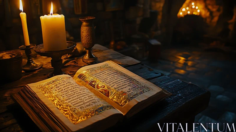 Old Tome by Candlelight AI Image