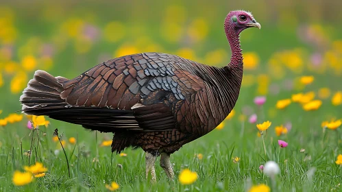 Wild Turkey among Yellow Flowers