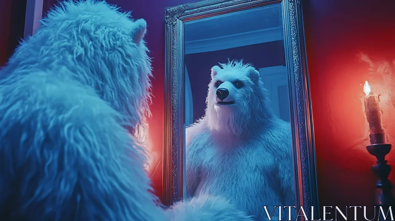 White Bear Gazing at Its Reflection AI Image