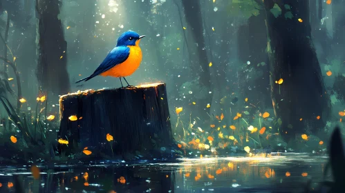 Bird Perched in Tranquil Woodland