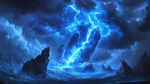 Blue Lightning Sea Rocks