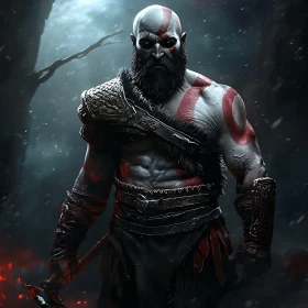 Warrior with Red Markings and Intense Gaze