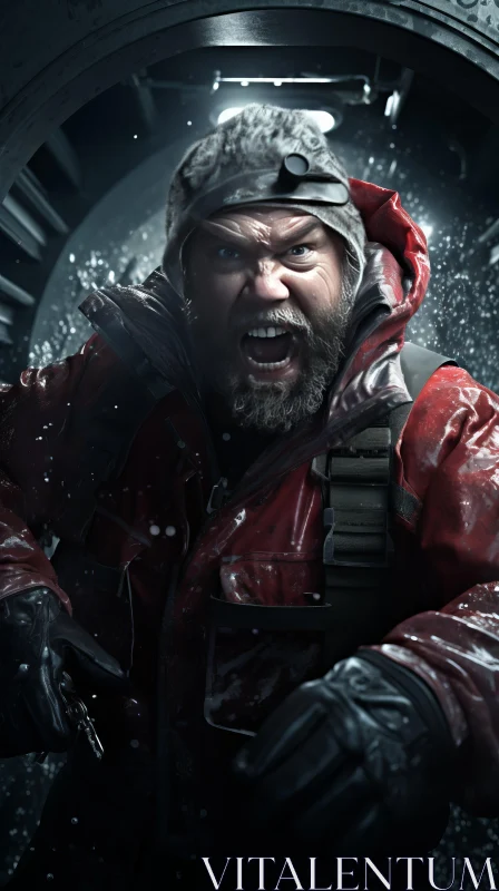Intense Portrait of a Man in a Red Coat in a Tunnel | ZBrush Art AI Image