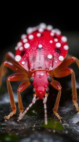 Intricate Red and White Spotted Bug: A Close-Up Portrait