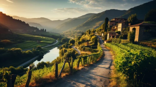Italian Countryside at Sunset - A Romantic Riverscape