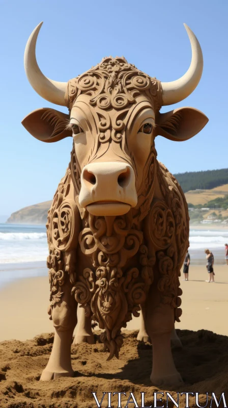 Majestic Bull Sand Sculpture - A Blend of History, Nature and Maori Art AI Image