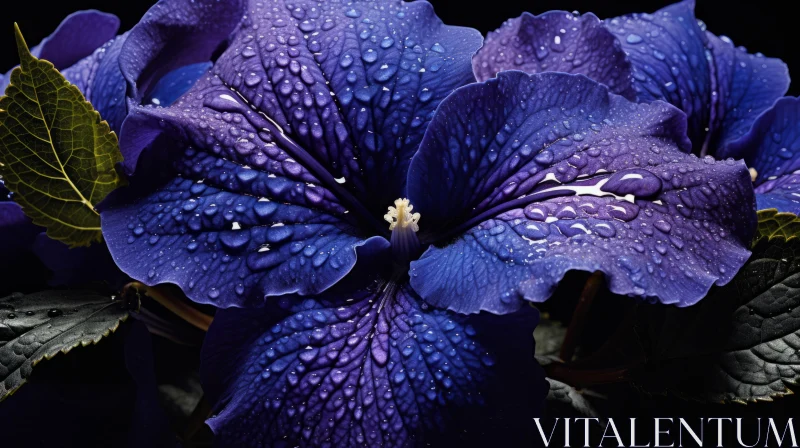 AI ART Purple Flower with Raindrops on Dark Background - Japanese Photography