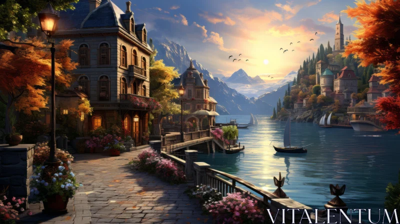 Scenic Village Painting with Detailed Backgrounds | Artistically Rendered AI Image