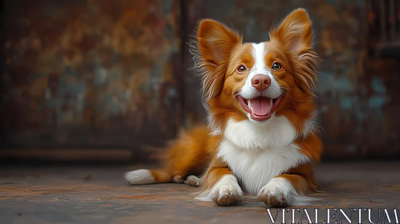 Happy Dog Lying on Rustic Floor AI Image