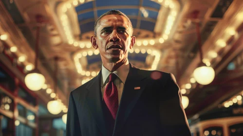 Barack Obama Under Ornate Lighting