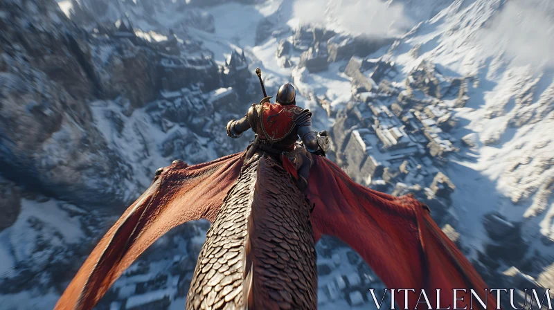 Soaring Above: Dragon and Knight Adventure AI Image