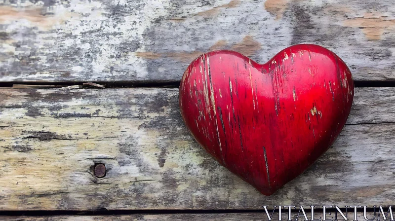 Red Heart on Weathered Wood AI Image