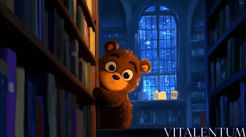 AI ART Whimsical Teddy Bear Library Scene