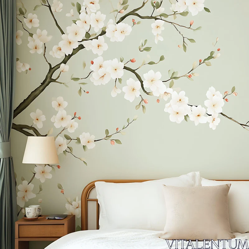 Charming Bedroom with Floral Wall Art AI Image