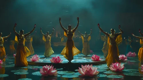 Graceful Dancers in a Lotus Garden