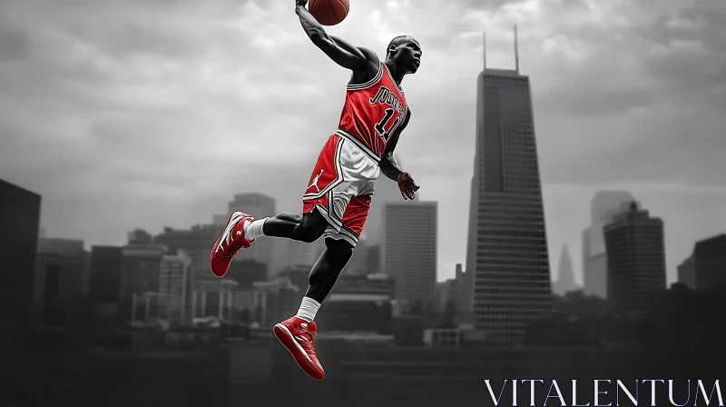 Athlete's Leap Over City AI Image