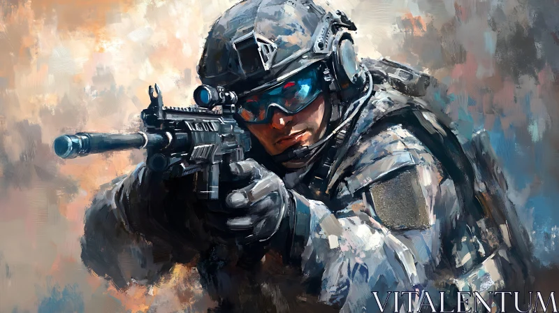 AI ART Focused Soldier Ready for Action