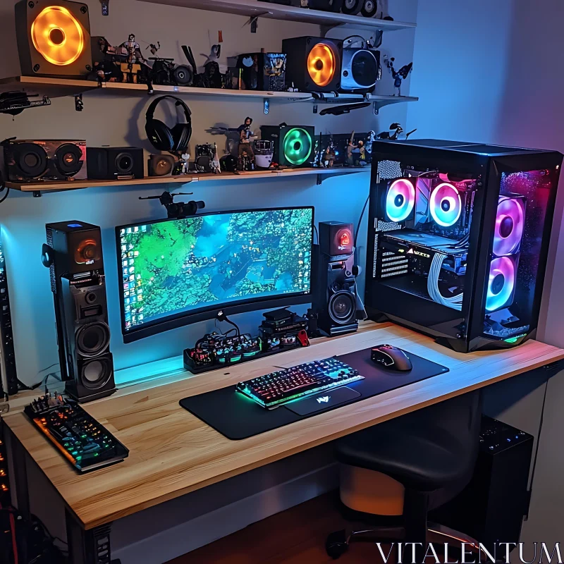 AI ART Modern Gaming Desk with High-Tech Accessories