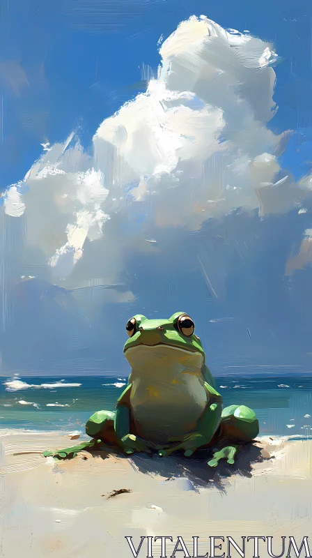 Green Frog in Coastal Art AI Image