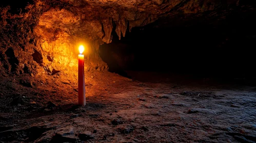 Illuminated Cave with Candle