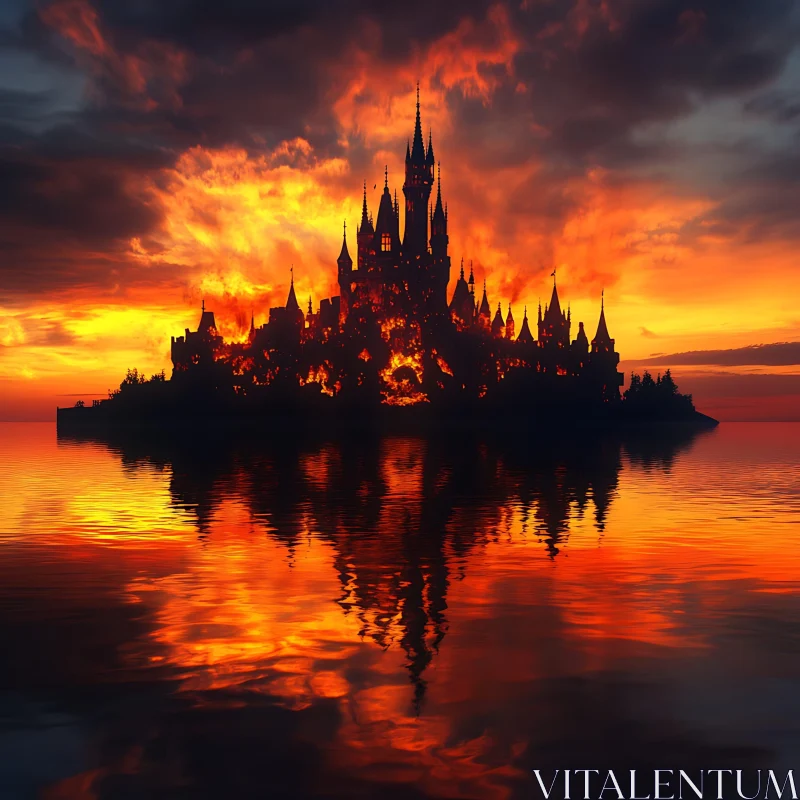 Sunset Castle Reflection AI Image