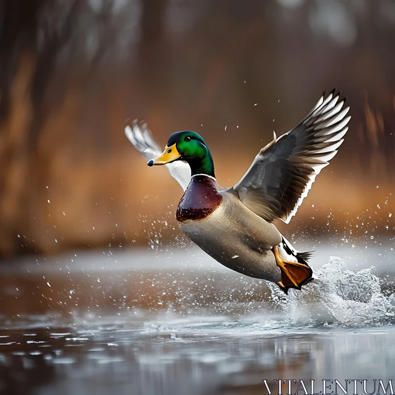 Duck Leaping from Water Surface AI Image