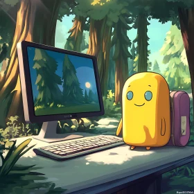 Cute Yellow Blob in Nature with Technology
