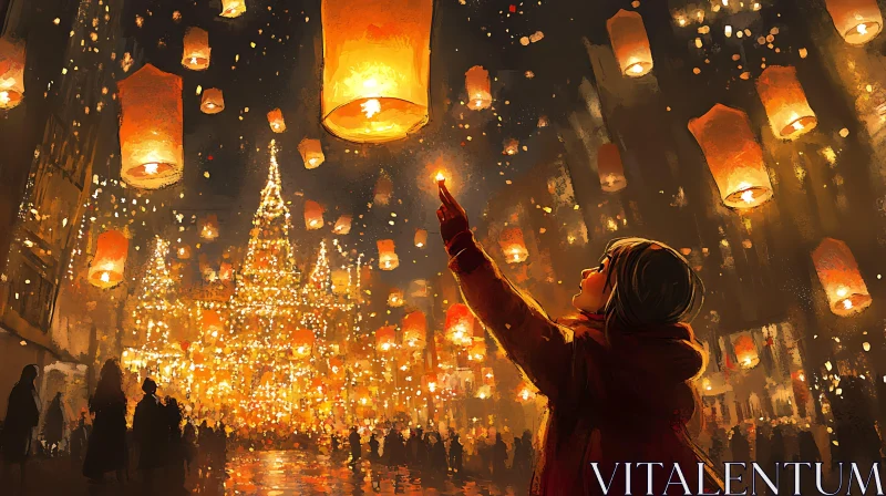 Night of Floating Lanterns AI Image