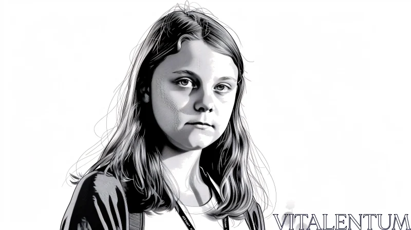 AI ART Monochrome Illustration of Greta Thunberg