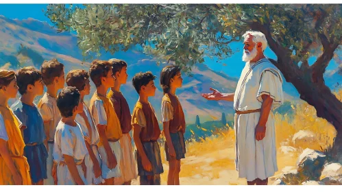 Children Learning from a Man under the Tree