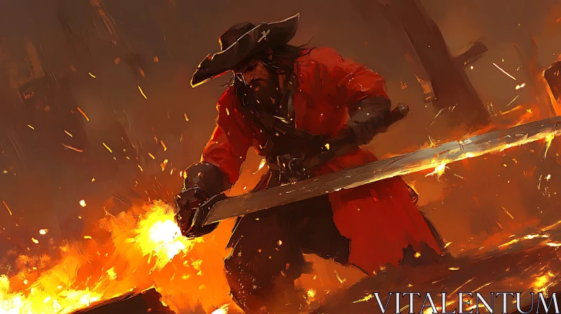 AI ART Burning Pirate with Sword