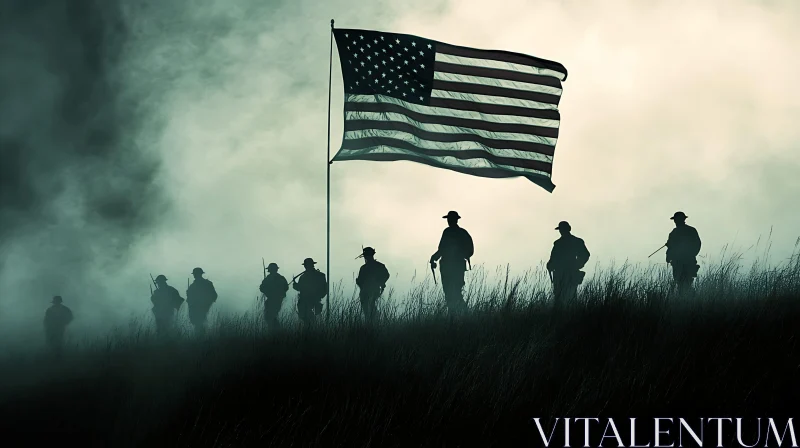 AI ART Silhouette of Soldiers with American Flag