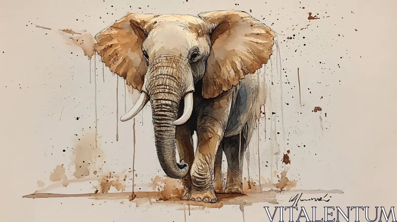 Artistic Elephant in Watercolor AI Image