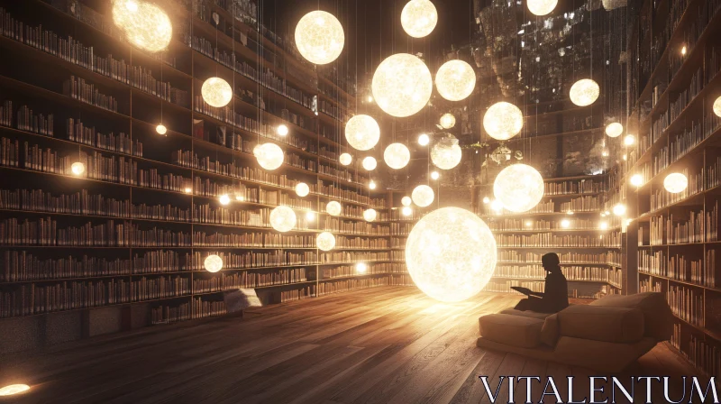 AI ART Illuminated Library Reading Nook