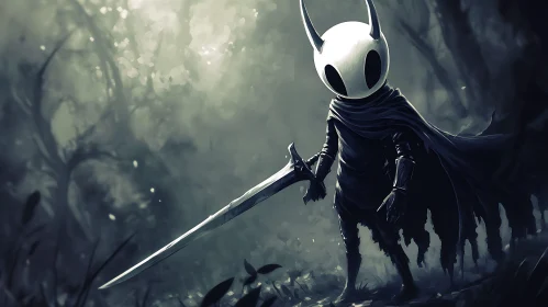 Knight with Sword in Dark Woods