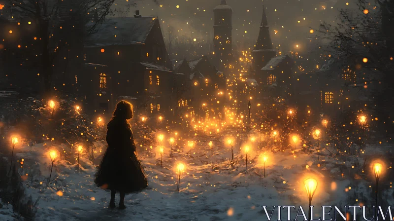 Girl in Winter Cityscape AI Image