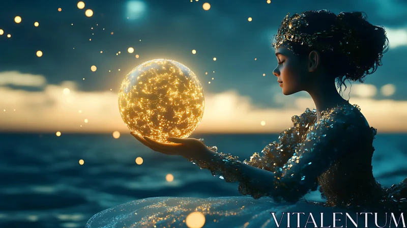 AI ART Woman Holding a Glowing Sphere