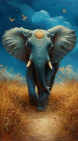 Elephant in Golden Field