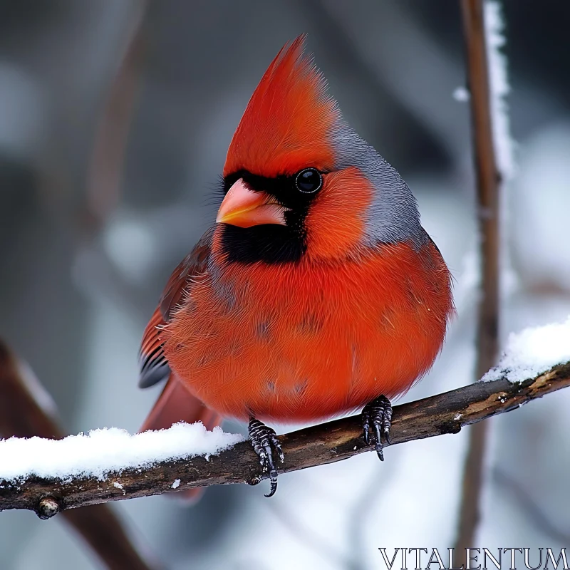 Red Cardinal Bird in Winter AI Image