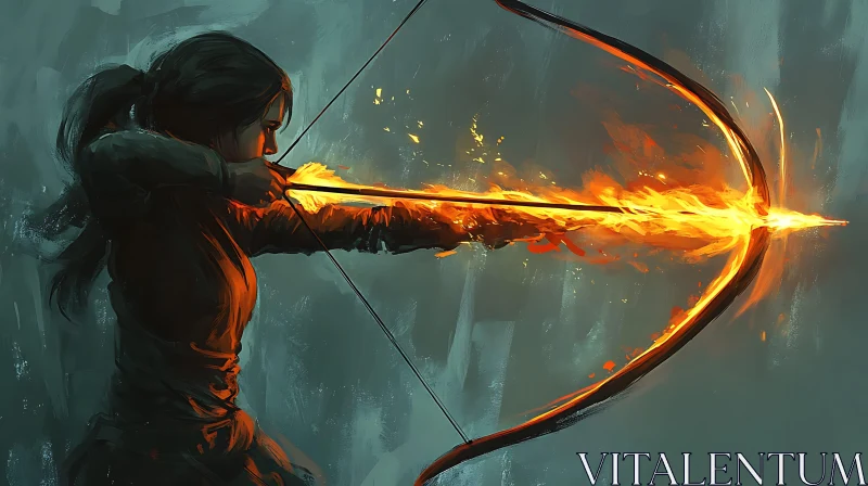 AI ART Female Archer Ignites the Night