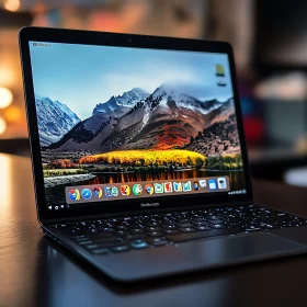 Modern Laptop with Vibrant Mountain Scene