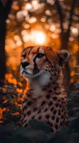 Cheetah Basking in Forest Sunset