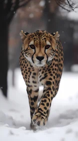 Cheetah Walking Through Snow