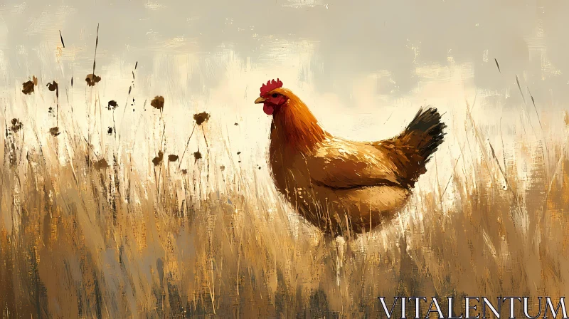 Majestic Rooster in Grassland Art AI Image