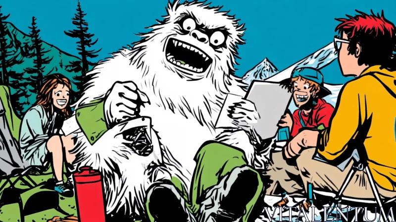 Comic Adventure with a Yeti AI Image