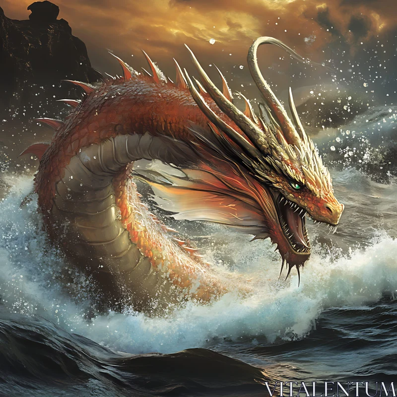 AI ART Dragon Serpent in a Stormy Sea