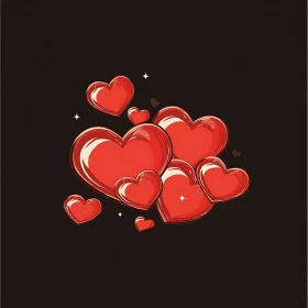 Red Hearts on Black Background