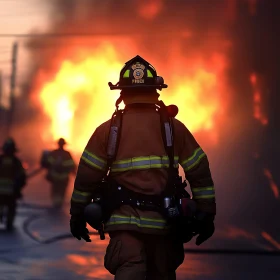 Brave Firefighter Confronting a Fierce Fire