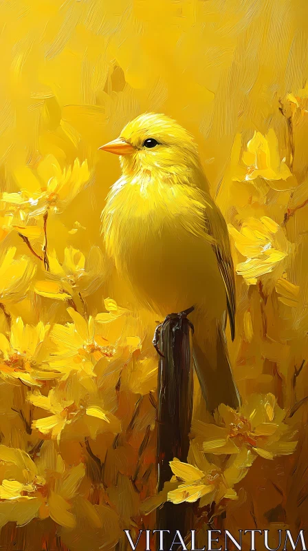 AI ART Golden Bird in a Floral Setting